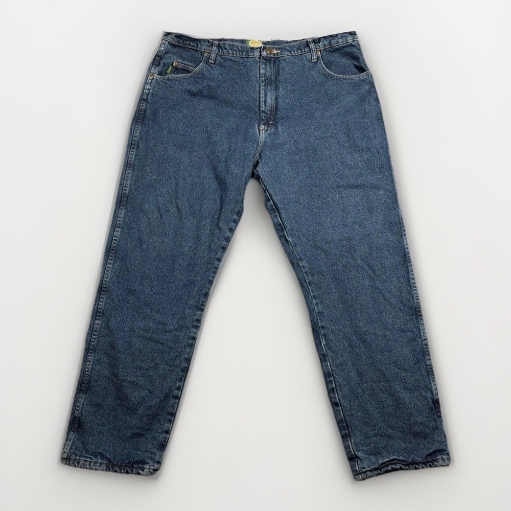 Cabela's Fleece Lined Jeans Mens 42x32 Blue Denim Red Lining Straight Leg‎